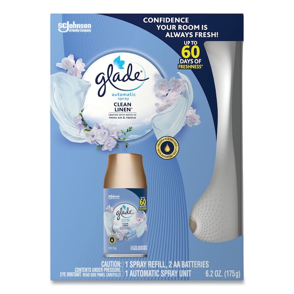 Glade Automatic Air Freshener Starter Kit, Spray Unit and Refill, Clean Linen, 6.2 oz 310916 - main
